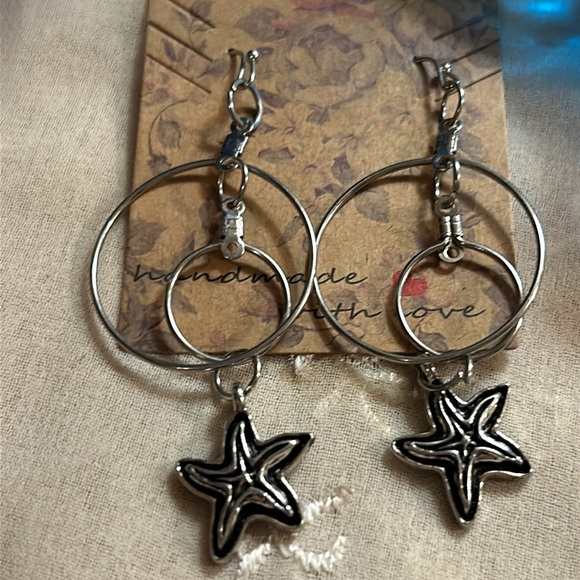 Silver Starfish Charm Earrings - Picture 2 of 4